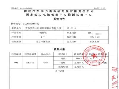 国家级权威机构验证，华商中科硫化锂纯度高达99.95%，完美适配固态电解质